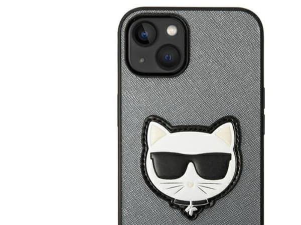 Karl Lagerfeld Saffiano Choupette Head patch-skal till iPhone 14 Plus - silver