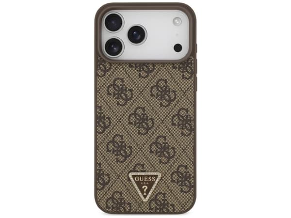 Guess Leather 4G Triangle Strass MagSafe Case for iPhone 17 Pro Max / 18 Pro Max - Brown