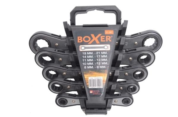 BOXER ring-/gaffelnøkkelsett med skralle - dobbel