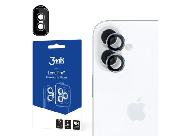 3MK Lens Protection Pro, Apple, iPhone 16 Plus, iPhone 16, Ridseresistent, Blå, Transparent, 1 stk