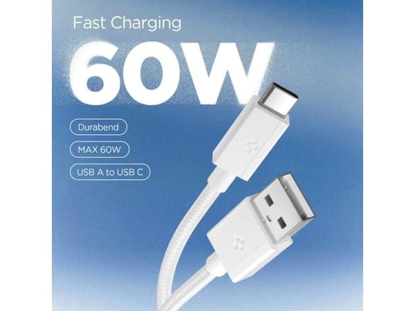USB-A til USB-C-kabel Spigen EB6015AC, 60W, 3A, 1,5 m, hvit ACA10413
