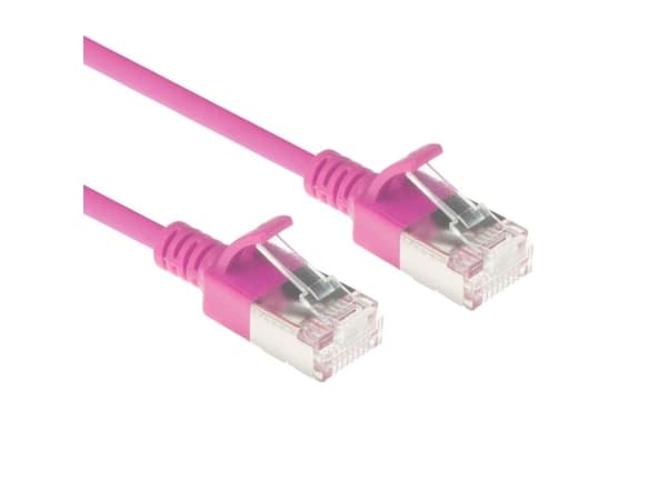ACT Pink 0.5 meter LSZH U/FTP CAT6A datacenter slimline patch cable snagless with RJ45 connectors (DC7400)