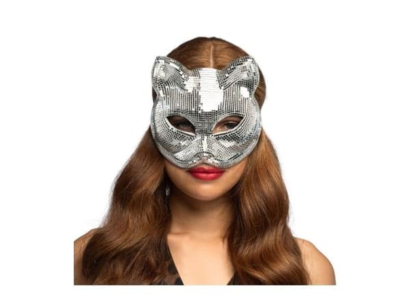 Silverfärgad diskommask för katt