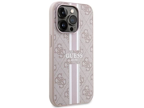 Guess 4G trykte striper MagSafe-deksel til iPhone 15 Pro - pink
