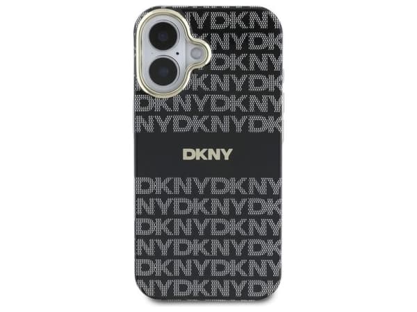 DKNY DKHMP16SHRHSEK iPhone 16 6,1" svart hardcase – Repeat Texture Pattern With Stripe