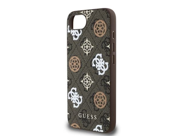 Guess PU 4G Peony kotelo MagSafe iPhone 16e - brązowe