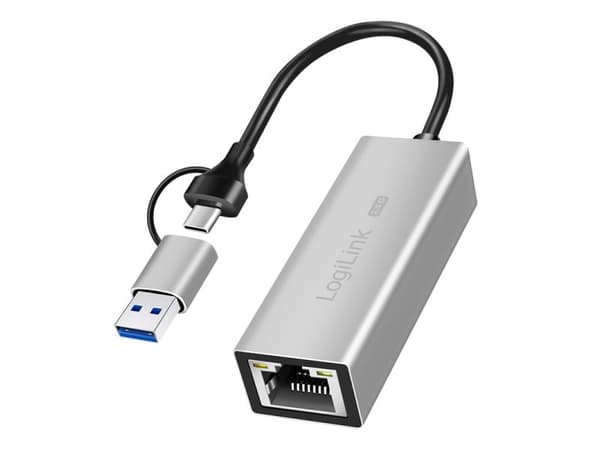 LogiLink USB-A/-C til 2,5G Ethernet nettverksadapter grå