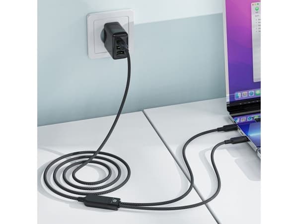 Acefast C5 USB-C - USB-C / USB-C 2in1 kaapeli 100W 480Mbps - musta