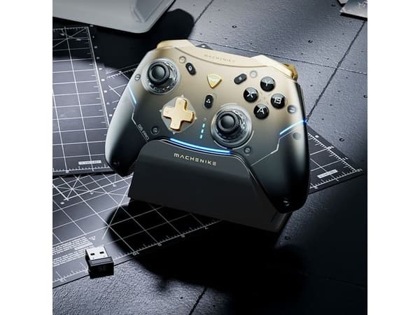 Machenike G5Pro Flagship Wireless Game Controller with Gyro Charging Station and Button Mapping - Black and Gold