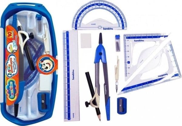 Geometrisett med 10 elementer inkl. passer standard
