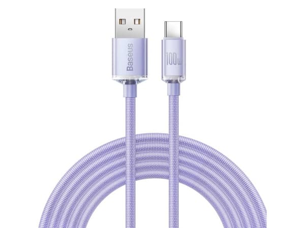 Baseus Crystal Shine USB- till USB-C-kabel, 100 W, 2 m (lila)