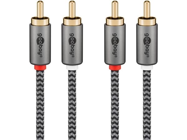Goobay 65294, 2 x RCA, Hankjønn, 2 x RCA, Hankjønn, 3 m, Sort, Sølv