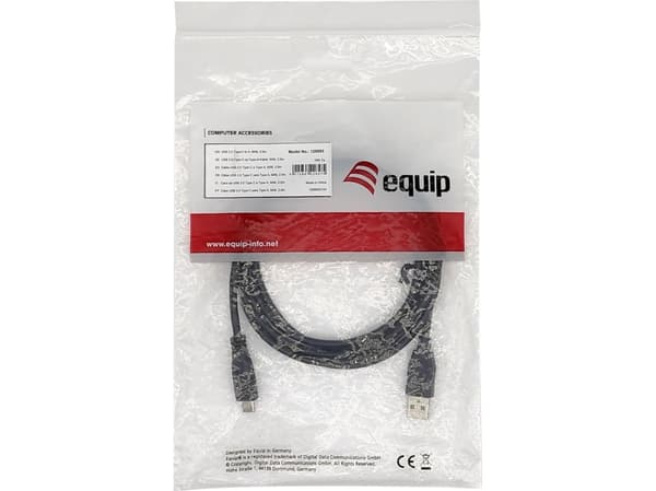 Equip 128885, 2 m, USB A, USB C, USB 2.0, 0,48 Gbit/s, Sort