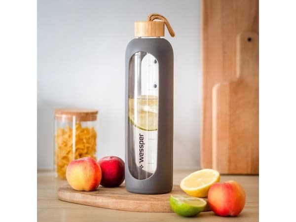 Wessper motiverande dricksflaska 1 liter grå