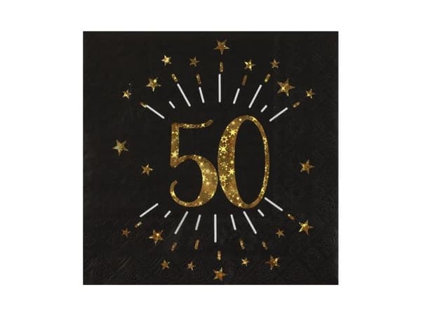 Servietter sort og gull, 50 år
