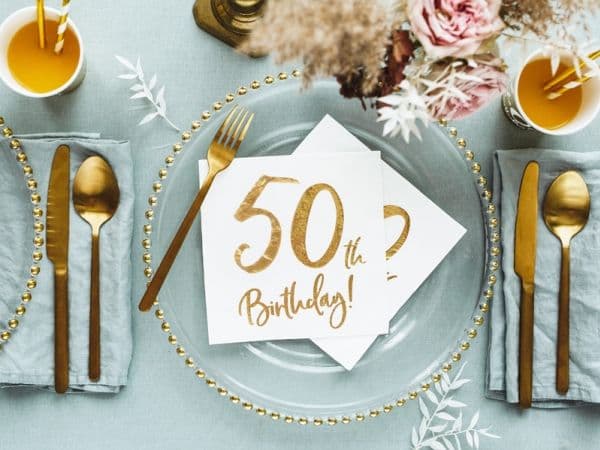 Servietter 50th birthday, guld