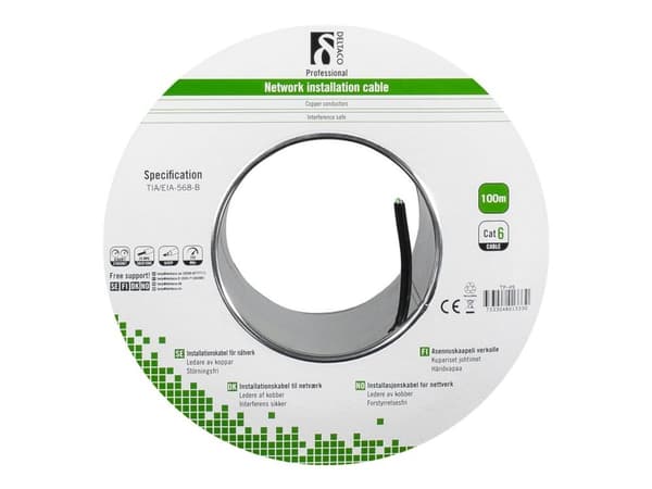 DELTACO TP-49 - Massekabel - 100 m - UTP - CAT 6 - halogenfri, utendørs, solid - svart