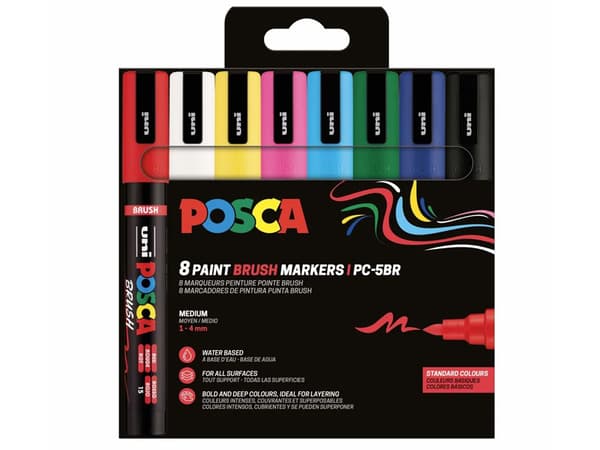 POSCA PC-5M PENSE 8 st. basfärger - vändbar penselspets