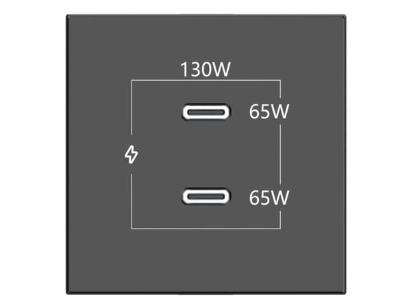 Kramer Electronics MC-2C130W(B), Sort, Skrueløs, Alle merker, Matte, 2x USB, Frontplate