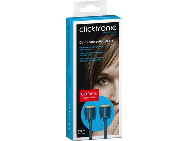 ClickTronic 2m DVI-D Connection, 2 m, DVI-D, DVI-D, Blå, Gull, 7,92 Gbit/s