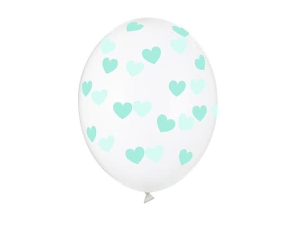 Klare balloner med mint hjerter
