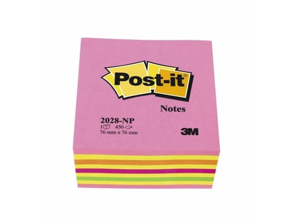 Post-it Notes kubblock, assorterade färger, 76 mm x 76 mm, 450 ark