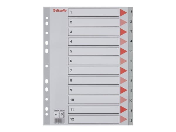 Esselte index A4 1-12 plast grå (set)