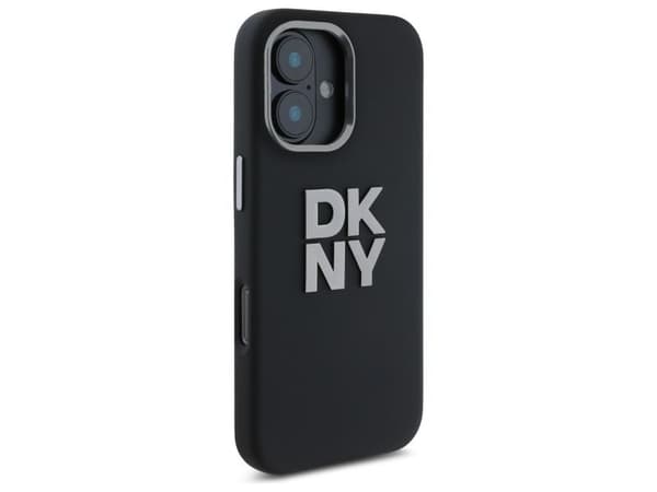 DKNY Liquid Silicone Metal Logo iPhone 16 Case - Black