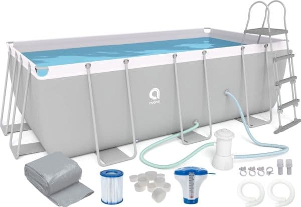 AVENLI pool med stativ, grå, 400x207x122
