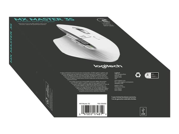 Logitech MX Master 3S - Mus - laser - 7 knapper - trådløs - Bluetooth, 2,4 GHz - Logitech BOLT-mottaker - Blekgrå