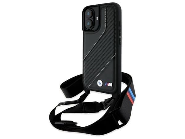 BMW M Edition Carbon Stripe & Strap-deksel til iPhone 16 - svart