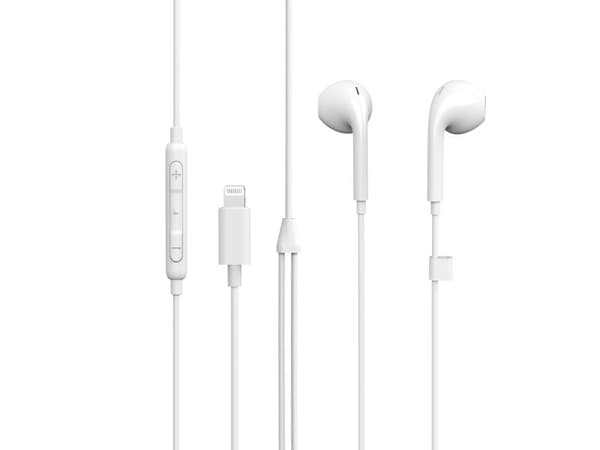 eSTUFF - Ørepropper med mikrofon - ørepropp - kablet - Lightning - hvit - for Apple iPhone (Lightning)
