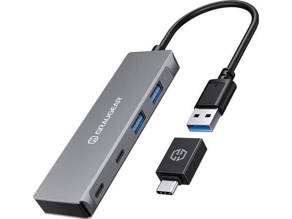 GrauGear GG 18042 - USB 3.0 4-ports hub 2x A 2x C 20 cm tilkoblingskabel - digital/data