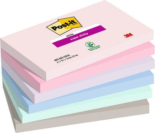 Anteckningar/Post-it, superklistrande, assorterad 127x76 mm, 6-pack