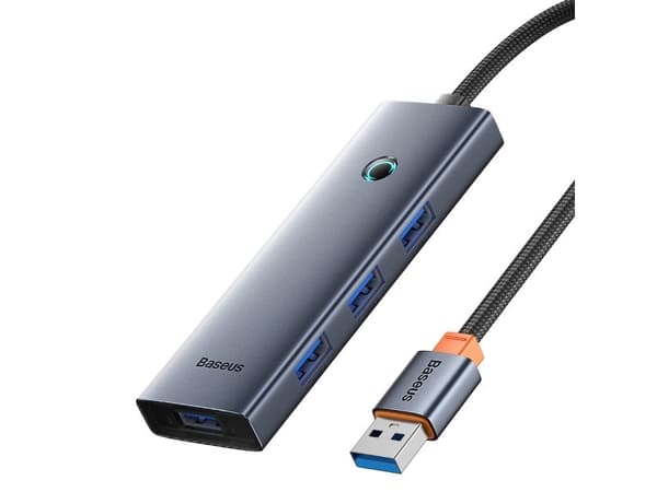 Baseus Hub USB-A Baseus UltraJoy -sarja 4xUSB-A 3.0 1xUSB-C 5 V 50 cm – harmaa