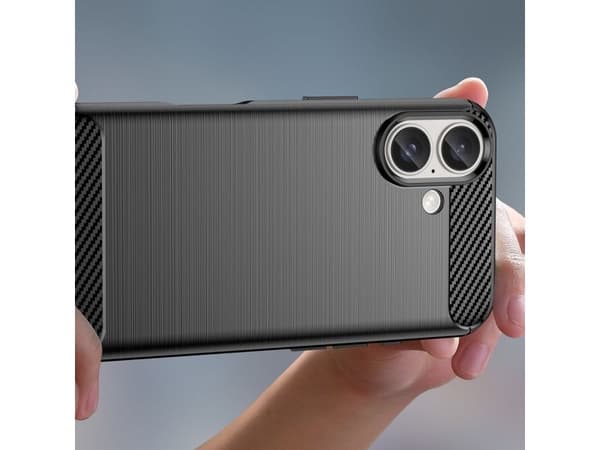 Kolfiberfodral för iPhone 16 silikonfodral - svart