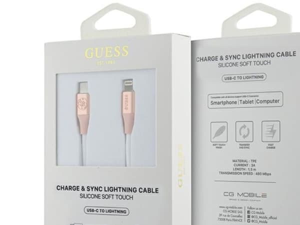 Guess Ebossed Logo USB-C / Lightning-kabel 1,5 m snabbladdning - rosa