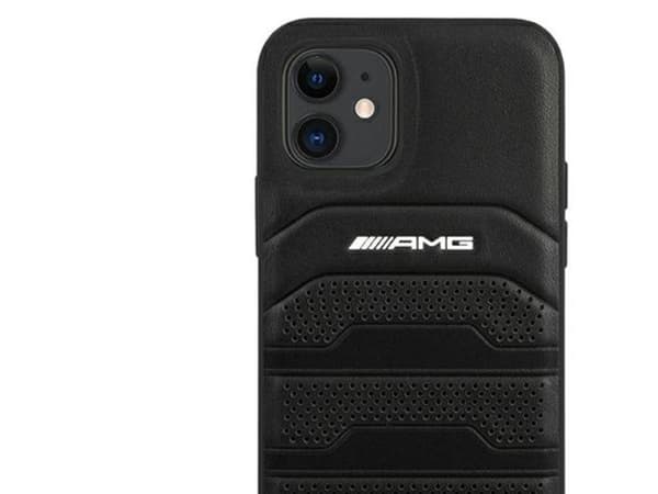 AMG lærdeksel med pregete linjer til iPhone 12 mini - svart