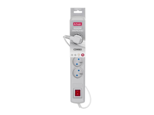 Activejet ACP-5GN 3M SZ, 3 m, 5 AC-utgångar, inomhus, Typ E, Typ E, Plast
