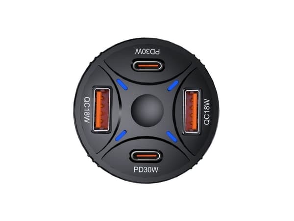 Wozinsky bil-laddare WLS-04 60W - 2xUSB-C 2xUSB-A, svart