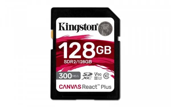 Kingston Canvas React Plus - Flashminnekort - 128 GB - Video Class V90 / UHS-II U3 / Class10 - SDXC UHS-II