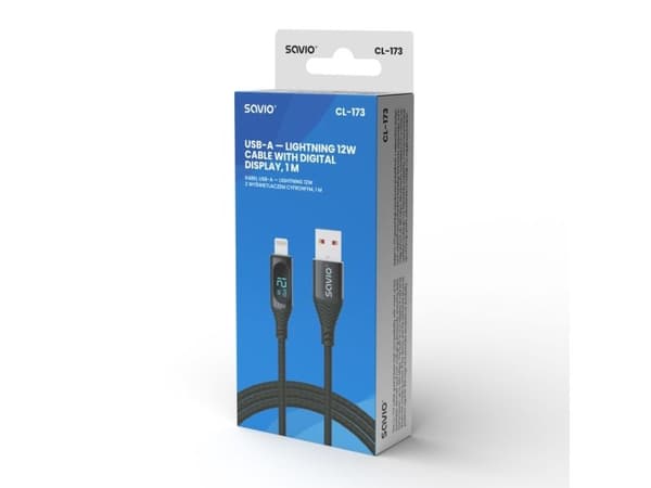 SAVIO CL-173 USB til Lightning-kabel 1m med digitalt display