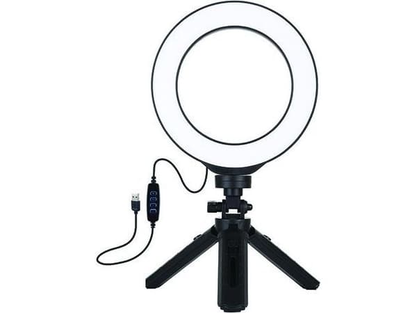 USB ekstra digital LED-ringlampe 16 cm med stativ 12–14,5 cm