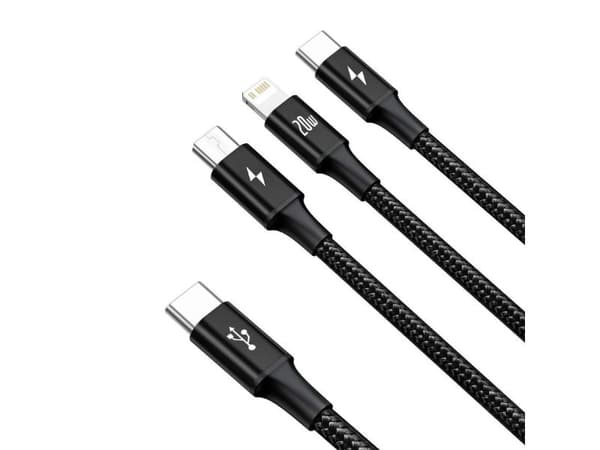 Baseus Rapid 3-in-1, 1,5 m, USB A, USB C/Micro USB A/Lightning, 0,48 Gbit/s, Svart