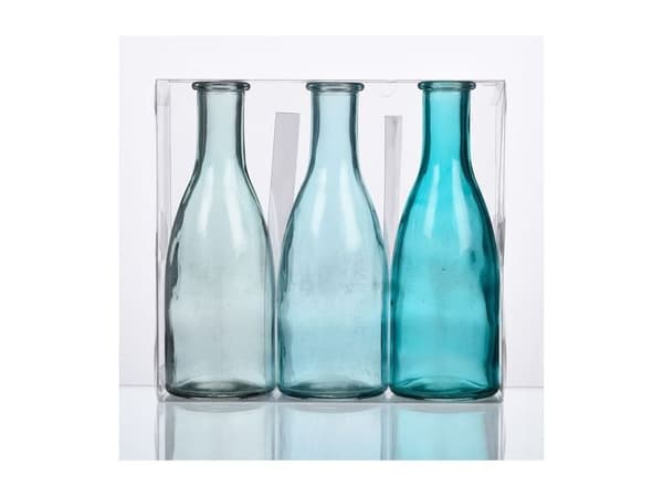 Blå glasflasker, 18,5 cm
