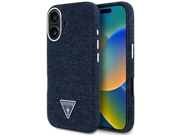 Guess Denim Triangle Logo MagSafe iPhone 16 – blå