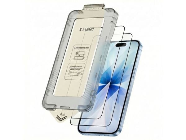 Tech-Protect herdet glass Quick Set+ 2-pakk til iPhone 17 - svart