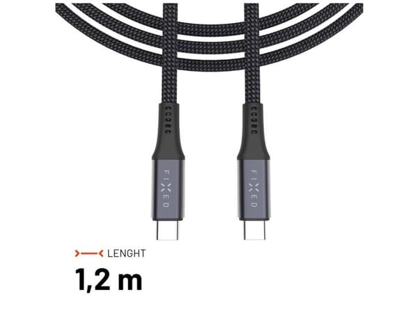 FIXED FIXDBP-CC12-GR, 1,2 m, USB C, USB C, USB 2.0, 20 Gbit/s, Harmaa