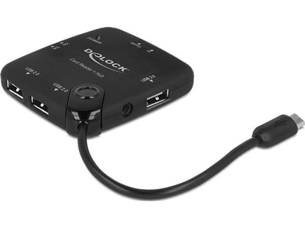 Delock Micro USB OTG Card Reader + 3 port USB Hub - Kortleser (MS, MS PRO, MMC, SD, MS Duo, MS PRO Duo, RS-MMC, TransFlash, microSD, MMCmicro, SDHC...