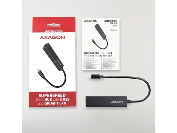 AXAGON HMC-GL3A USB-C-Hub, 3x USB-A, Gbit-LAN, svart
